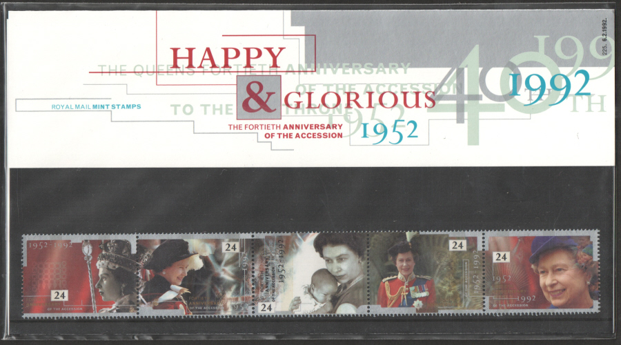 (image for) 1992 Happy & Glorious Accession 40th Anniversary Royal Mail Presentation Pack 225 - Click Image to Close